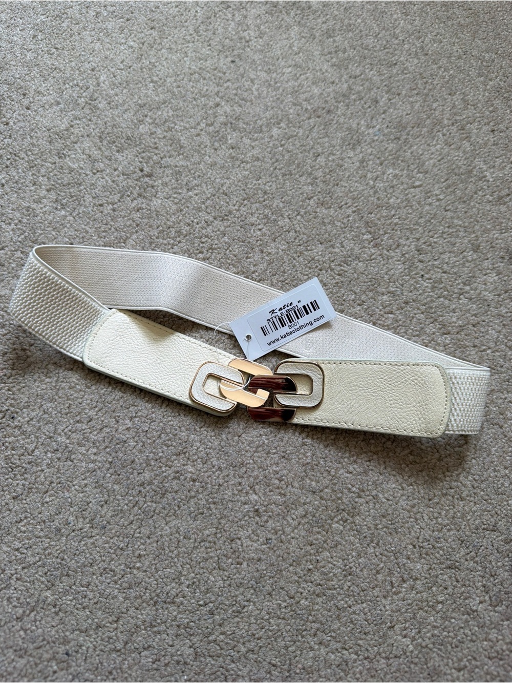Elastic Ivory Women's Waist Belt with Gold-Link Accent